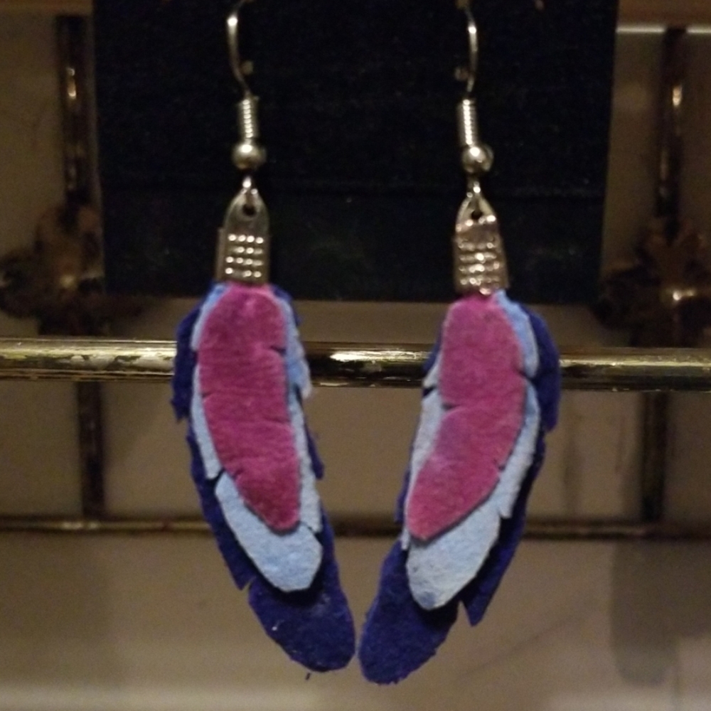 Leather Feather Earrings